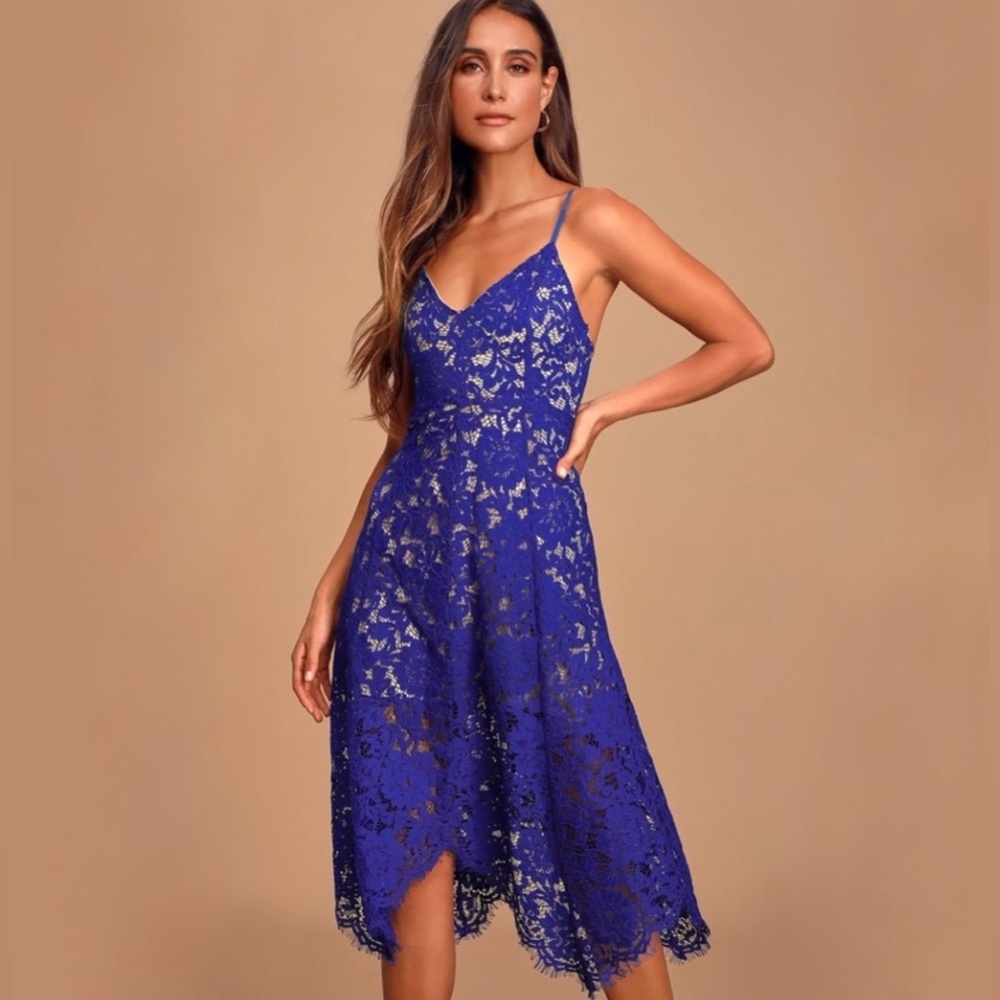Lulu's Royal Blue Lace Midi Dress